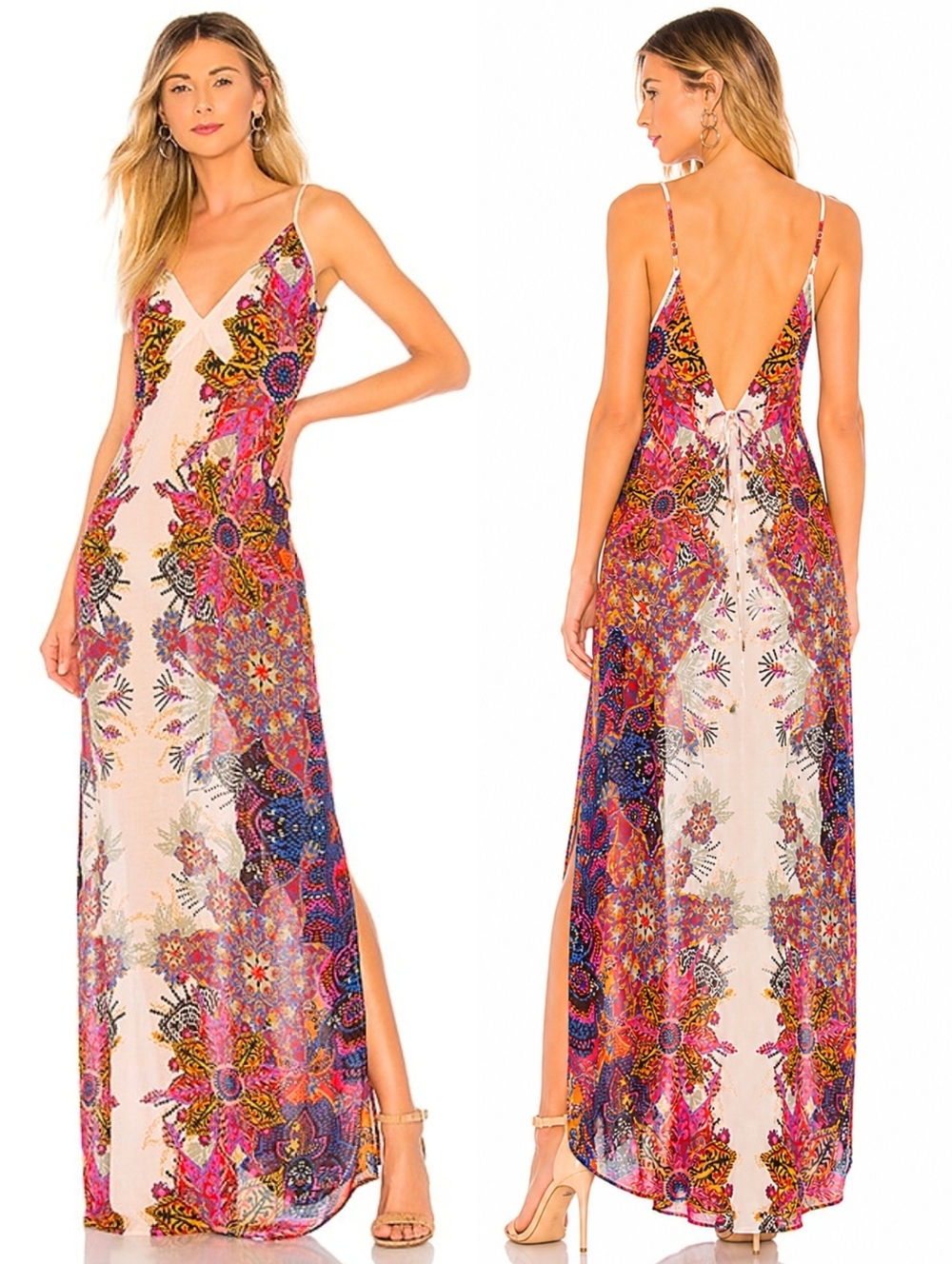 Free People Ivory Wildflower Print Slip Sleeveless Maxi Dress
